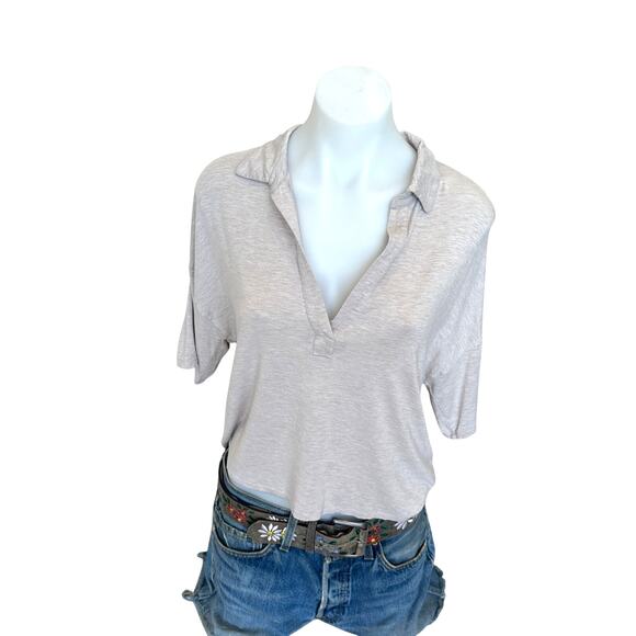 Majestic Filatures Cream Oversized Polo Top LARGE Knit Basic Soft Designer $195 - Picture 6 of 10